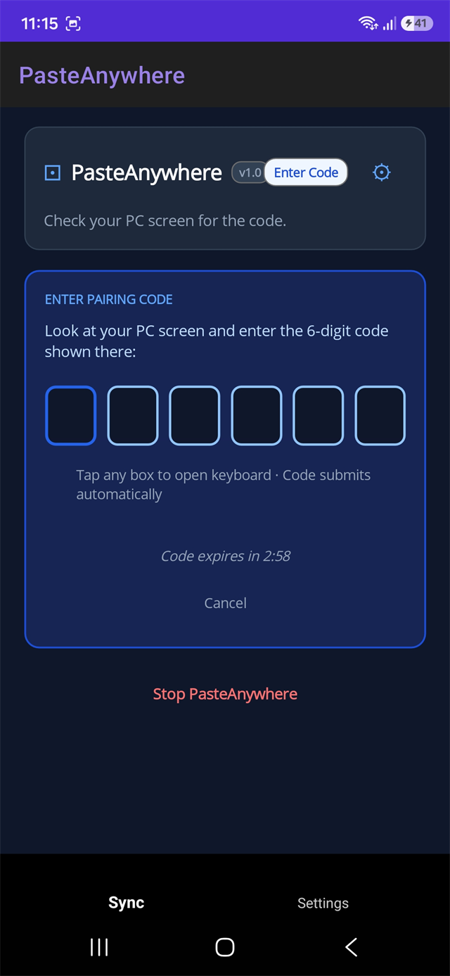 Android pairing dialog prompting for 6-digit PIN